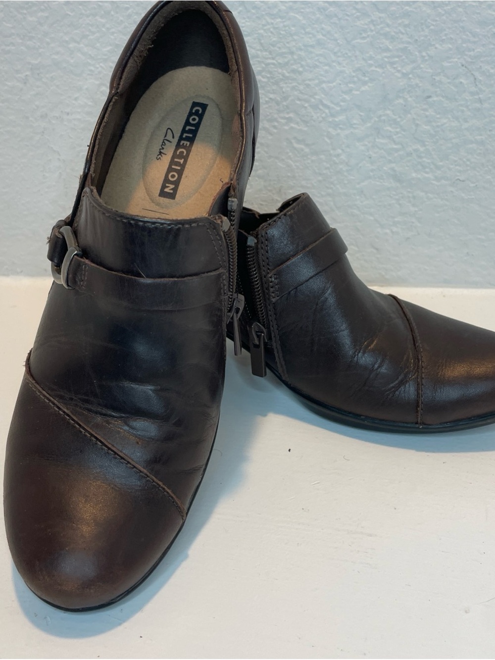Clarks Dark Brown Leather Ankle Booties with Buckle